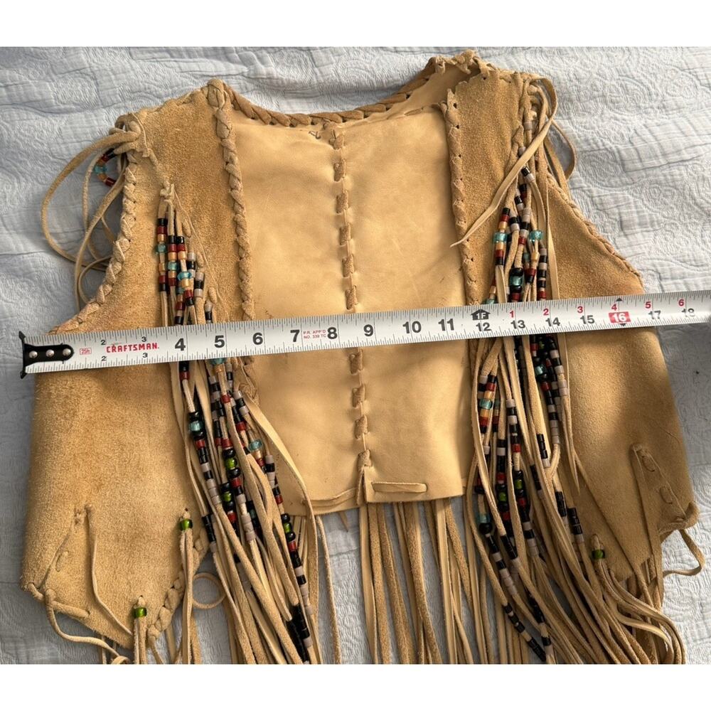 60s Beaded Native American‎ Vest Suede Leather Hippie Long Fringe VTG Festival - Picture 8 of 13